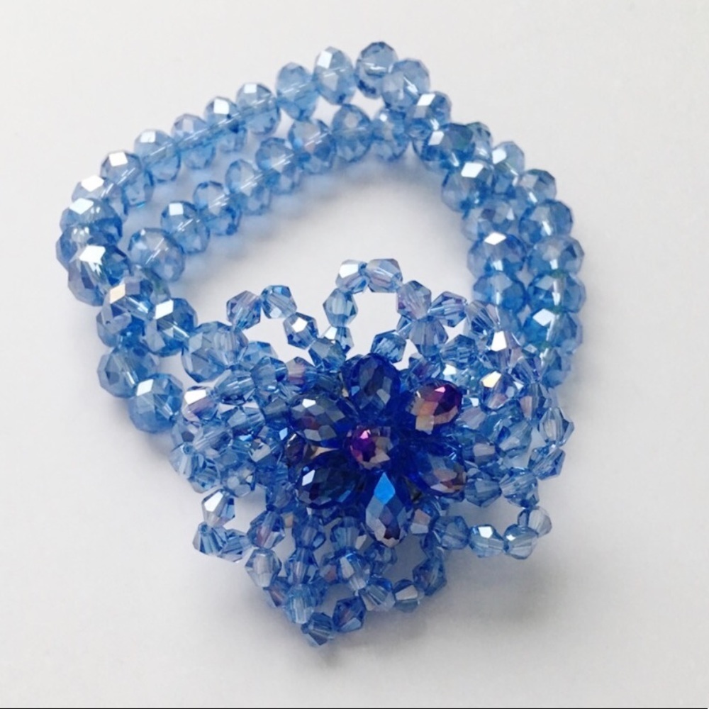 Boutique Statement Blue Bead Elastic Bracelet Costume Jewelry
